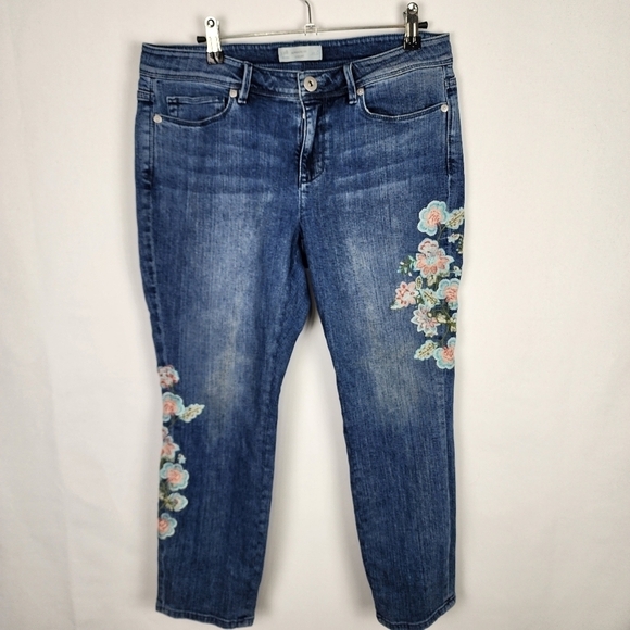 NWOT J Jill Authentic Fit Cropped Floral Embroidered Jeans SIZE 8 - Picture 1 of 6